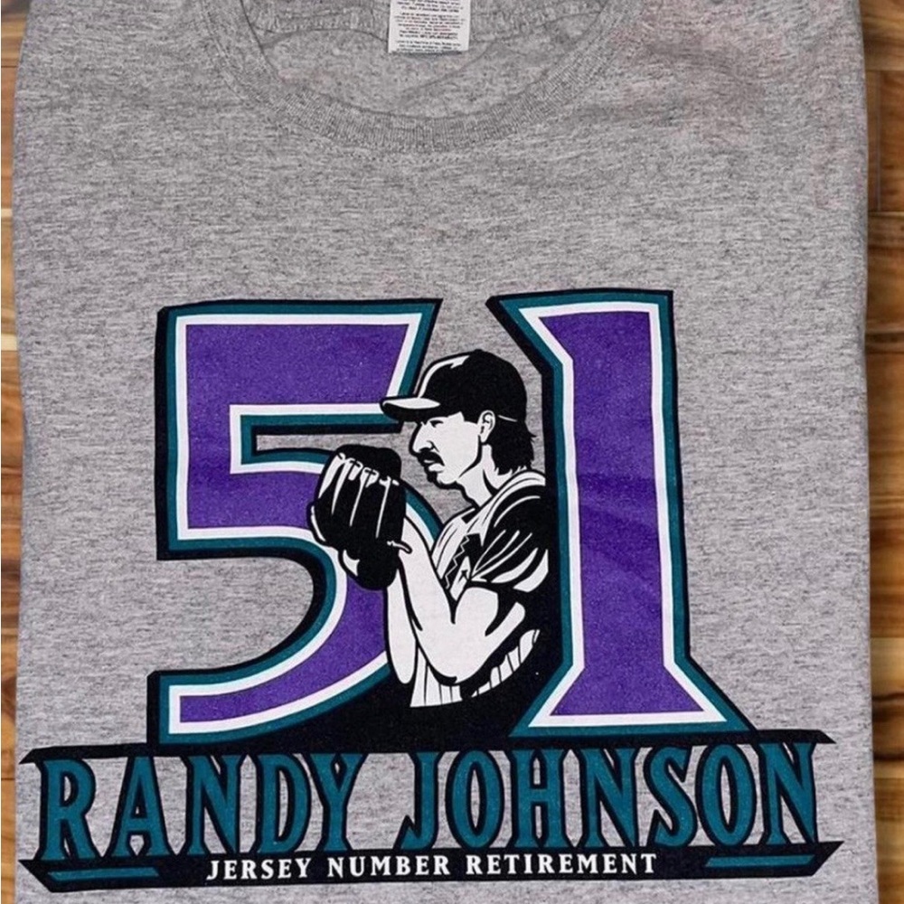 Randy Johnson Arizona Diamondbacks Jersey Retirement shirt Grey t-shirt